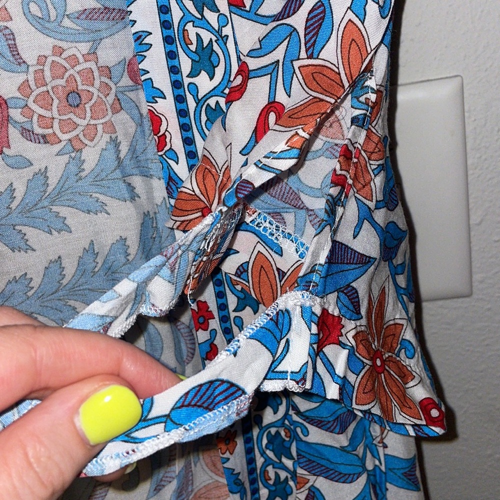 Bohemian Gypsy Floral Print Dress Tie Sleeve Slit - Picture 11 of 15